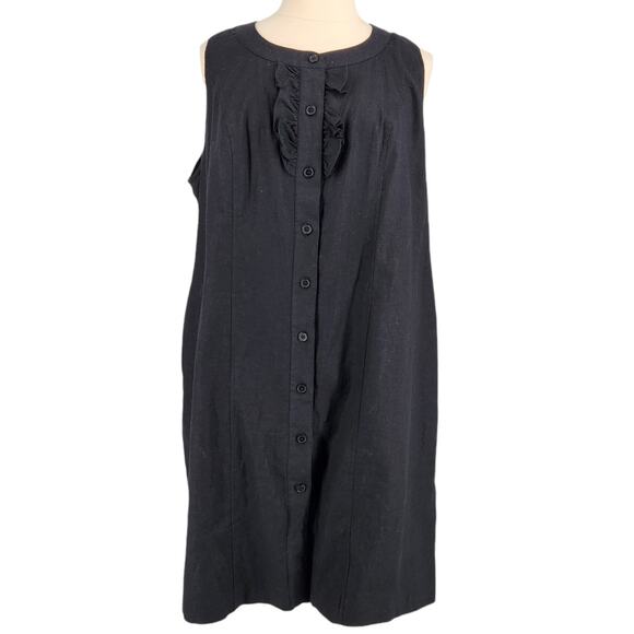 SALE Lane Bryant Linen Blend Sleeveless Button Front Dress with Tuxedo Ruffle - Picture 1 of 5